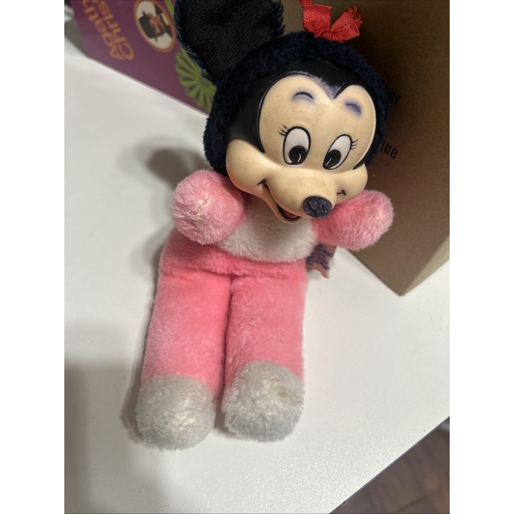 Vintage Minnie mouse vinyl head bean bag body Disney pink outfit 1960's 10"